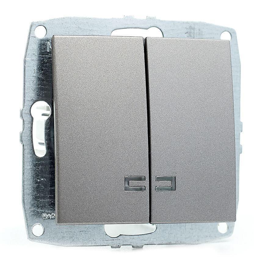 Выключатель двухклавишный с подсветкой механизм Mono Electric Despina/ Larissa антрацит 500-002425-103