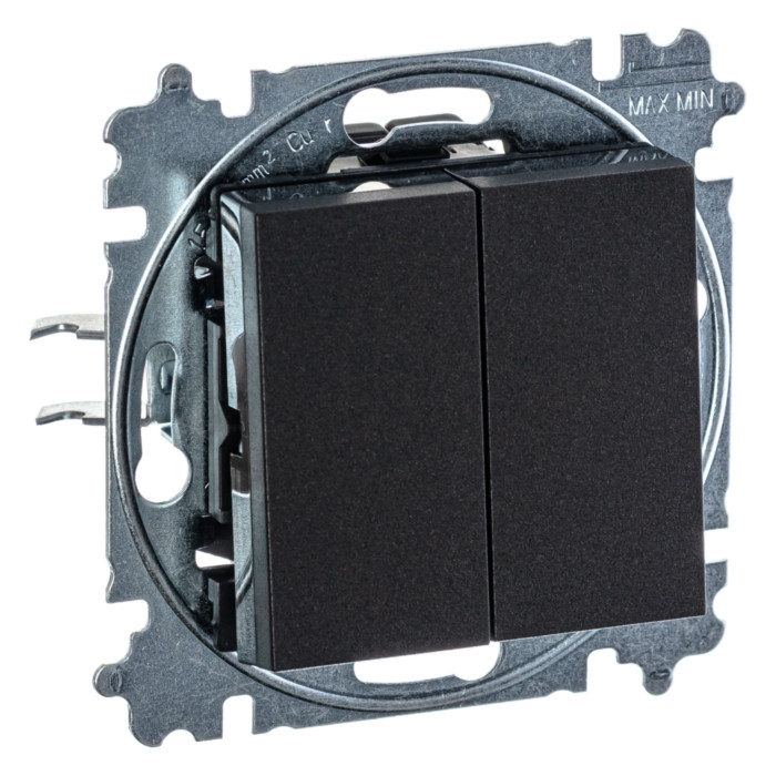 Выключатель двухклавишный ABB LEVIT, антрацит // дымчатый черный, 2CHH595245A6063