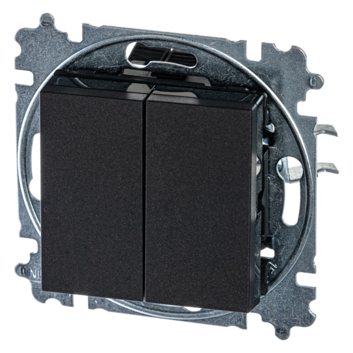 Выключатель двухклавишный ABB LEVIT, антрацит // дымчатый черный, 2CHH595245A6063